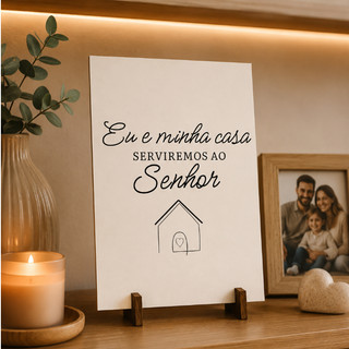 Quadro Decorativo Cristão MDF 29x21 Eu e Minha Casa Serviremos ao Senhor Josué 24:15