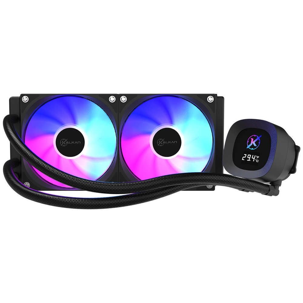 Water Cooler Kalkan Aura Digital 240mm Preto ARGB Display LCD para Monitoramento Bomba 2900 RPM Fans 120mm