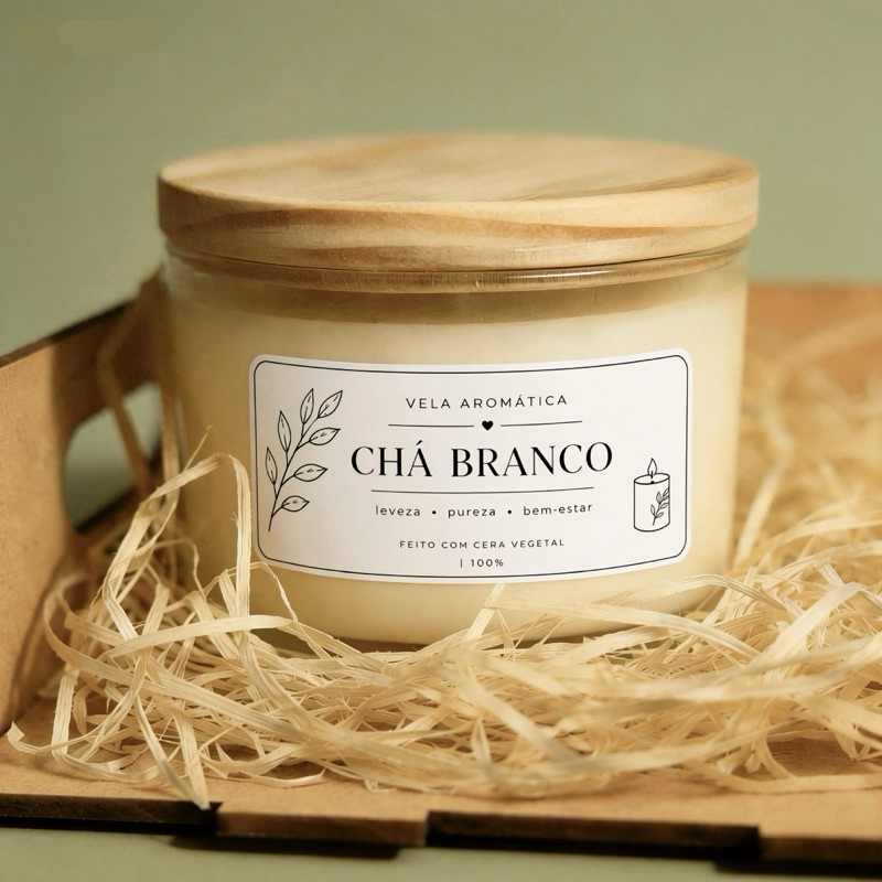 VELA AROMÁTICA ARTESANAL, LAVANDA E CHÁ BRANCO 100% VEGETAL