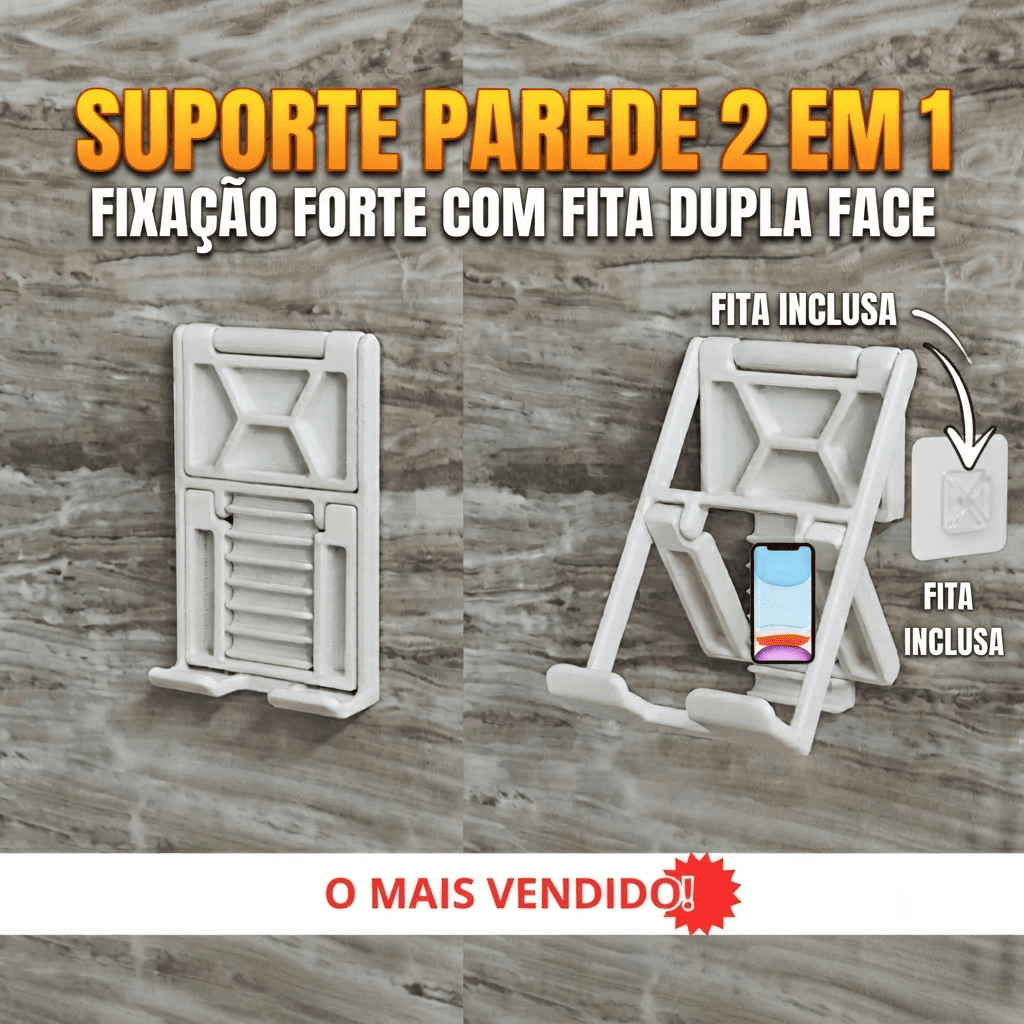 Suporte de Celular de parede Para Banheiro, Cozinha, quarto, com Fita 3M Sem Furos Ajustável Dobrável Universal