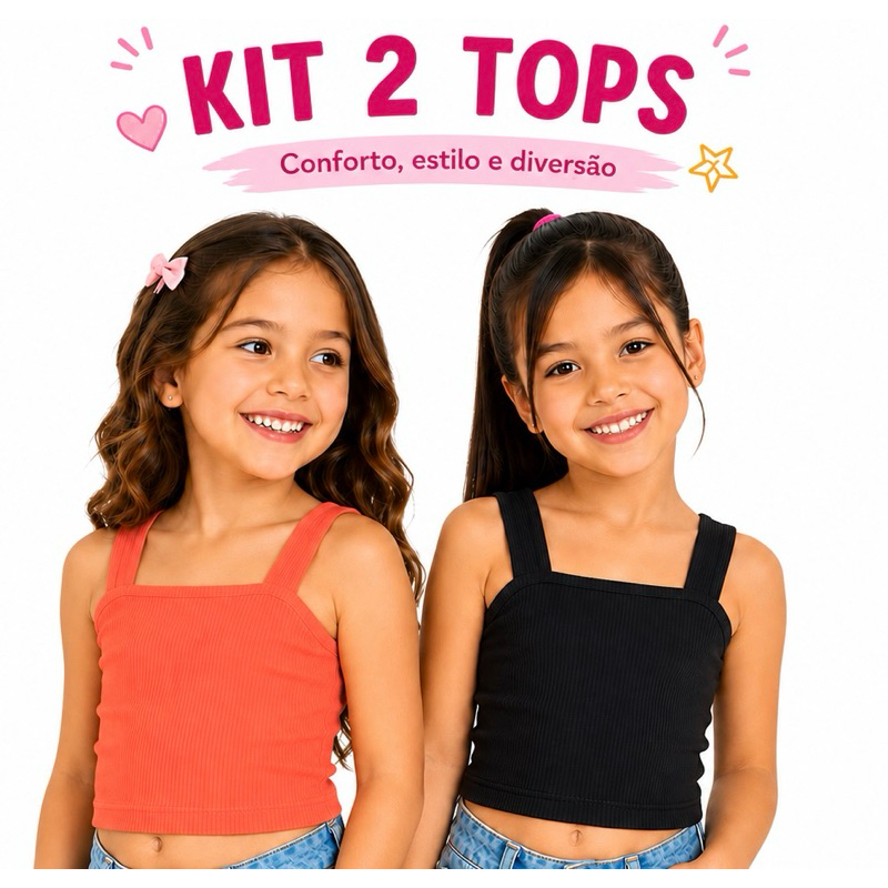 kit 2 tops cropped infantil menina juvenil quadrado confortavel 4 a 14 várias cores