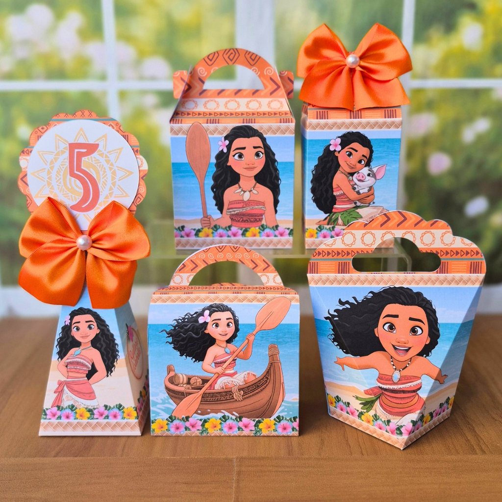 Kit Caixinhas Personalizadas Moana Lembrancinha Festa Infantil Caixinha Surpresa Aniversário Menina.