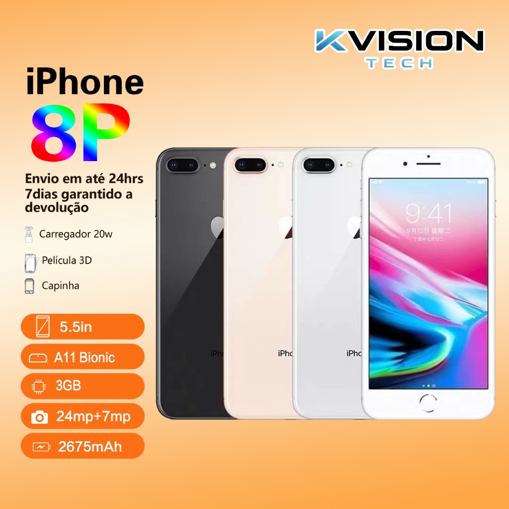 iPhone 8 Plus 64GB 256GB preto vitrine saúde bateria 100%