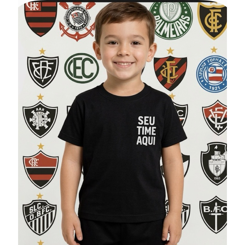 Camiseta SEU TIME unissex infantil🐼🙈💛
