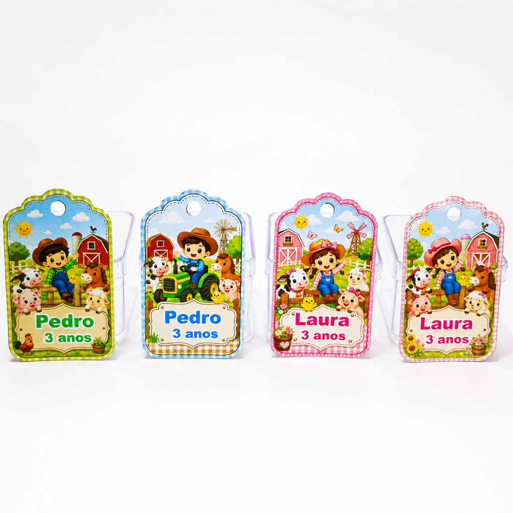 Tag Personalizada Fazendinha Menino Menina | Nome e Idade | Lembrancinha Aniversário