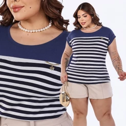 Camisa Feminina PLUS SIZE Com Detalhe Bordada