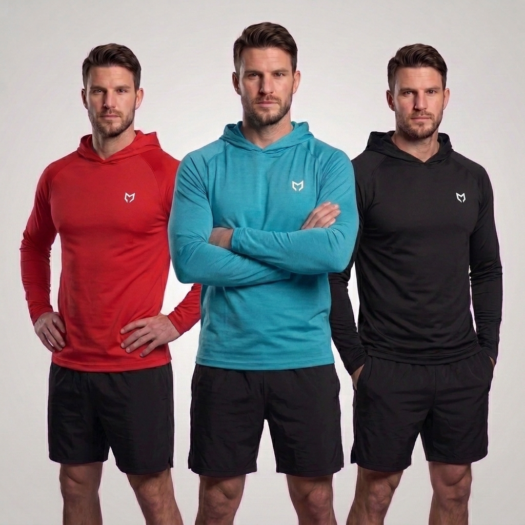 Camisa Camiseta Dry fit com Capuz Touca Térmica com Logo Manga Longa Capuz Masculina Proteção Uv 50+