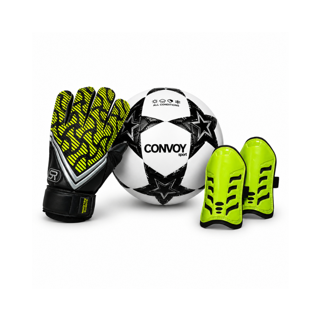 Luva de Goleiro + Bola de Futebol  + Caneleira Infantil