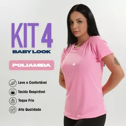 Kit 4 Baby Look Feminina Academia Poliamida Camiseta Fitness Caminhada Treino Dry Fit