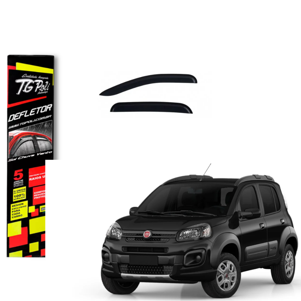 Calha de Chuva Fiat Uno Evo 2010 a 2021 4 portas TG Poli Defletor Portas Protetor Janelas Fumê