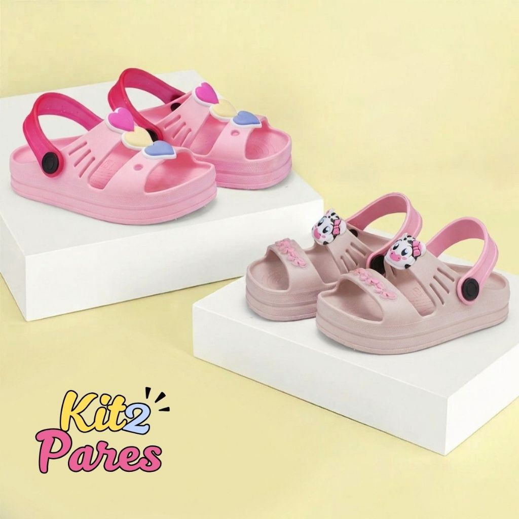 Kit 2 Sandálias Papete Infantil Mini Clog Infantil Feminino Escolar Dia a Dia