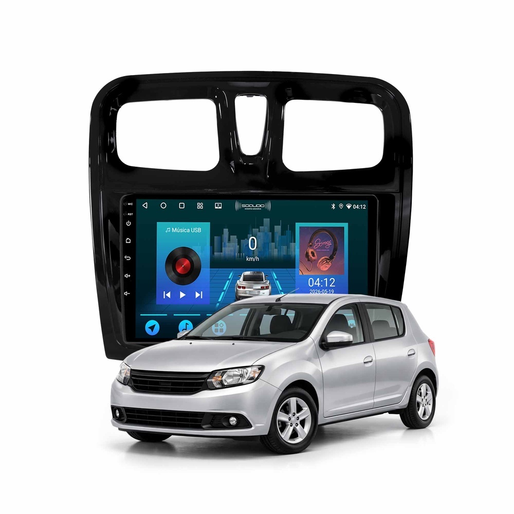 Multimídia Sandero Logan 2015 A 2024 2ram+64gb Carplay Android Gps Bluetooth 9 Polegadas
