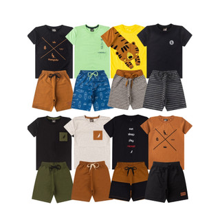 Kit 2 ou 6 Peças Conjunto Infantil Menino Verão em Algodão Confortável Sortido Roupa Infantil Bebê P ao 12 Anos