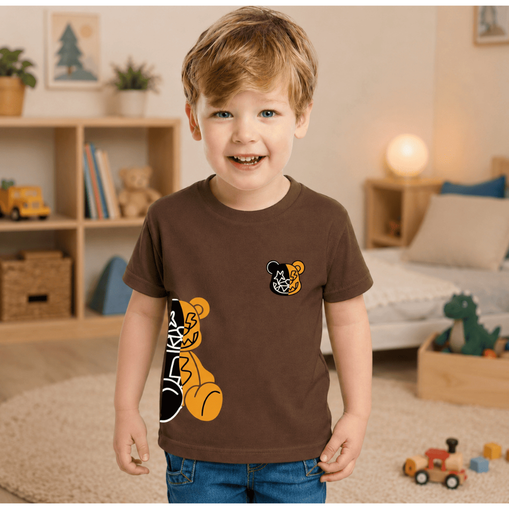 Camiseta Infantil Streetwear Malha 30.1 100% Algodão Camisa Juvenil Estilosa Urso Estiloso Maneiro