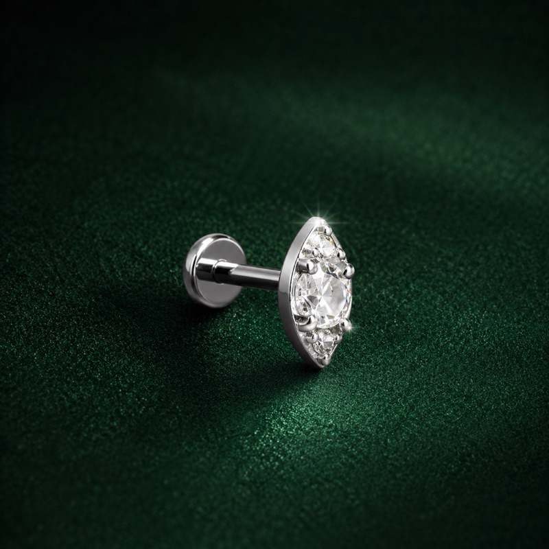 Piercing Cravejado Transparente Prata 925 Joia Delicada Feminina