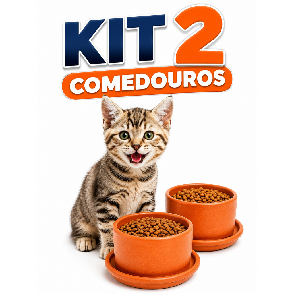 Kit 2 Comedouros Gato Cerâmica Elevado Anti Bigode Anti Formiga Impermeável Premium Grande 21,5x11cm