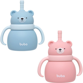 Copo de silicone:  Azul - Rosa - com canudinho de silicone - tampa antivzamento - Buba
