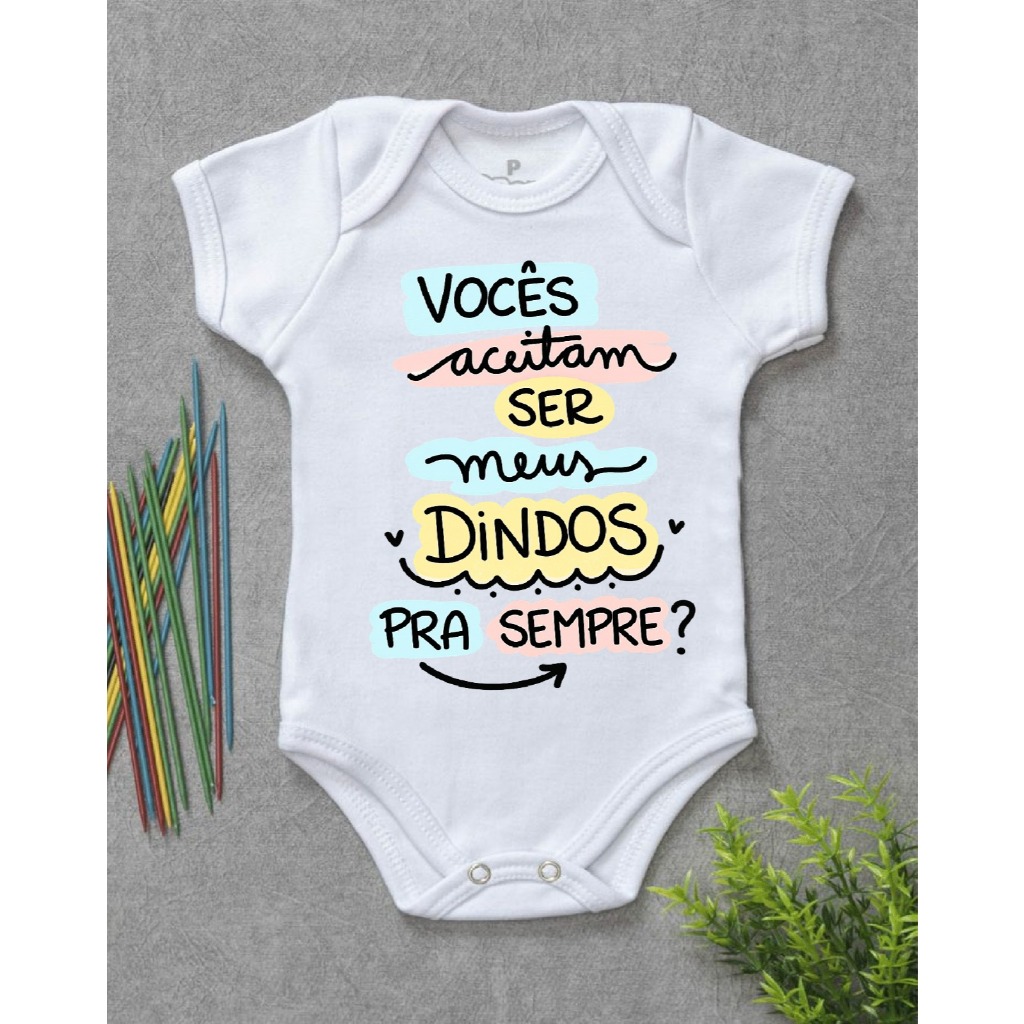 Body Bebê  PERSONALIZADOS COM A Frases Vocês Aceitam Ser Meus Dindos