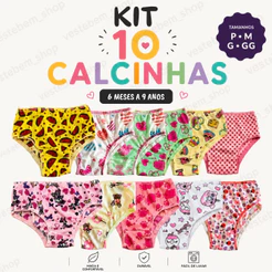 Kit 10 Calcinhas infantil Estampadas Malha Fria forro 100% Algodão 0 a 9 anos Confortaveis
