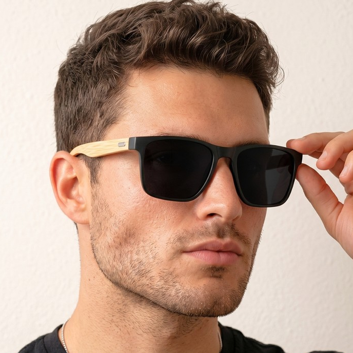 Óculos de Sol Quadrado Premium Clássico Estilo Madeira Fashion Praia UV400 Masculino Feminino