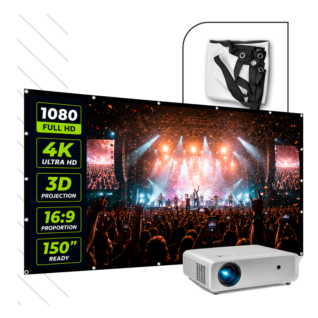 Tela de Projeção 150 Polegadas 2,5x1,5m Para Projetor Lona Grande Com Ilhós Full HD 4K Cinema Home Filmes Jogos ELIDELU
