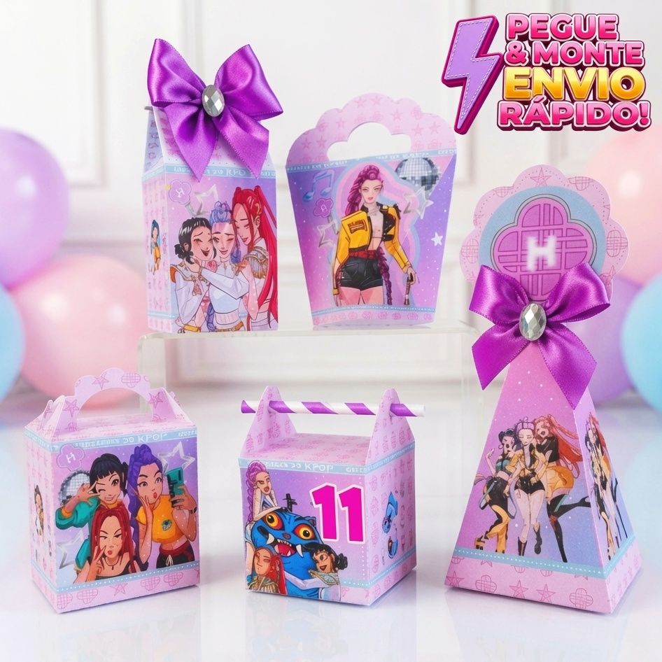Kit Caixa Guerreiras do K-pop - Lembrancinhas para Festa Infantil  - Aniversário - Kit Festa