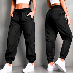 Calça Jogger Feminina Modelagem Ampla Tactel Premium Com Bolsos Academia Fitness Com Elastano Leve Confortável
