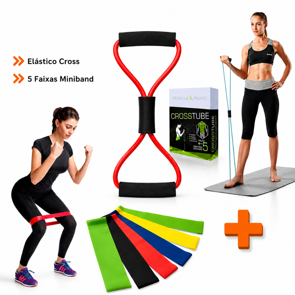 Kit 5 Faixas Mini band + Elástico Cross Tube Treino Academia