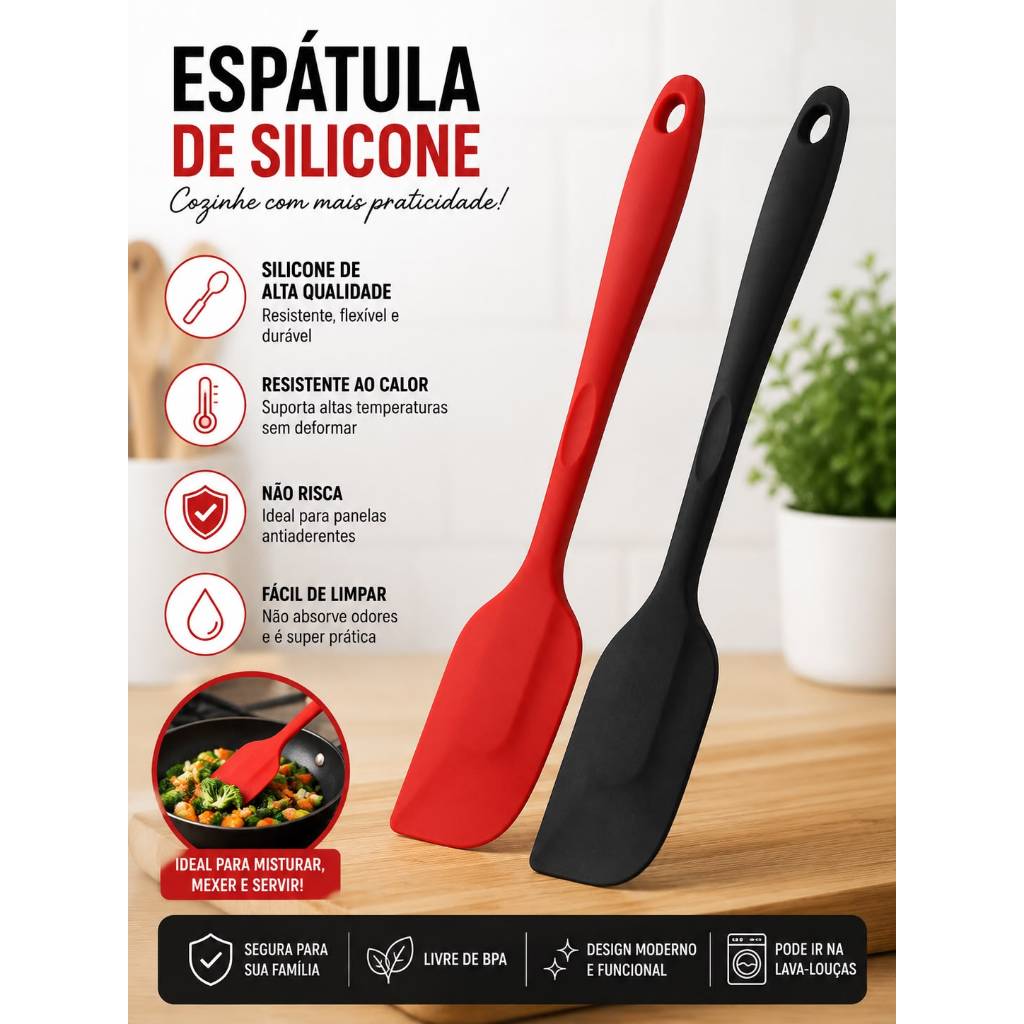 Espátula de Silicone Resistente ao Calor Utensílio de Cozinha Antiaderente Livre de BPA