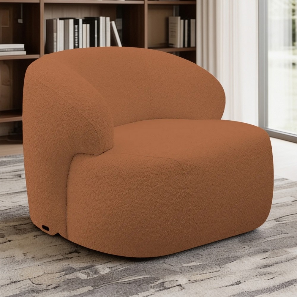 Poltrona Decorativa Fixa Orgânica Para Sala Living Barolo L06 Bouclê Terracota - Lyam Decor