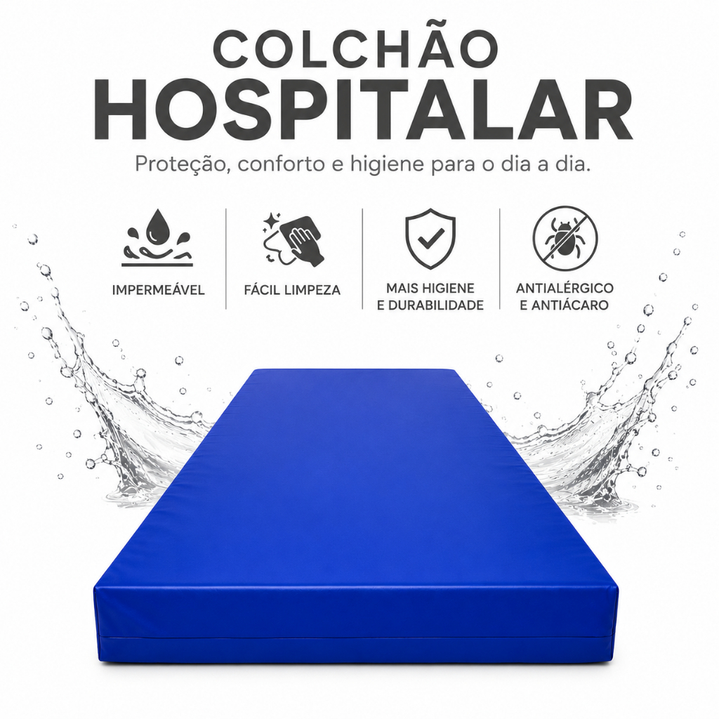 Colchão Hospitalar Solteiro D20 napa Impermeável 188x88x6cm Ortopédico Antialérgico confortável