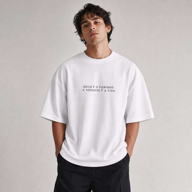 Camiseta OVERSIZED  offwhite masculina 100% Algodão | JESUS É O Caminho | Religioso Cristão | Streetwear | promocao