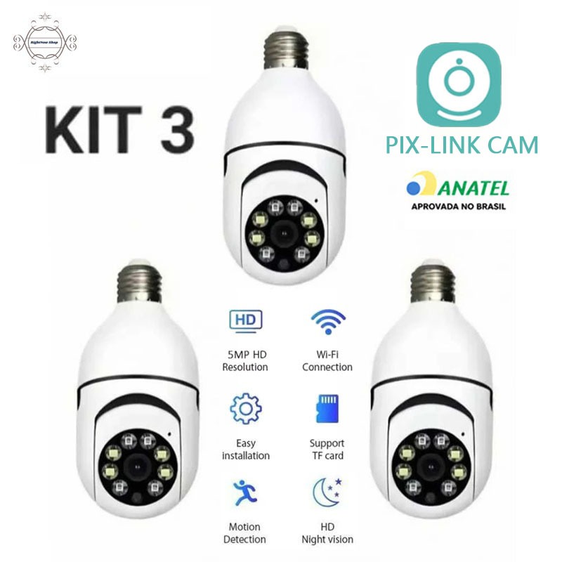 Kit Câmera de Segurança WiFi 360° Full HD À Prova D'água Visão Noturna App PIX-LINK CAM 8177