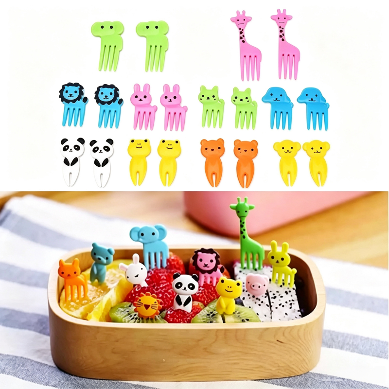 Conjunto de 10 mini garfos de frutas e animais de desenho animado para crianças Petisco Infantil Bolo Sobremesa