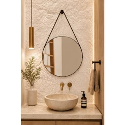 Espelho Adnet 50cm com Alça e Suporte para Banheiro Sala Lavabo Hall