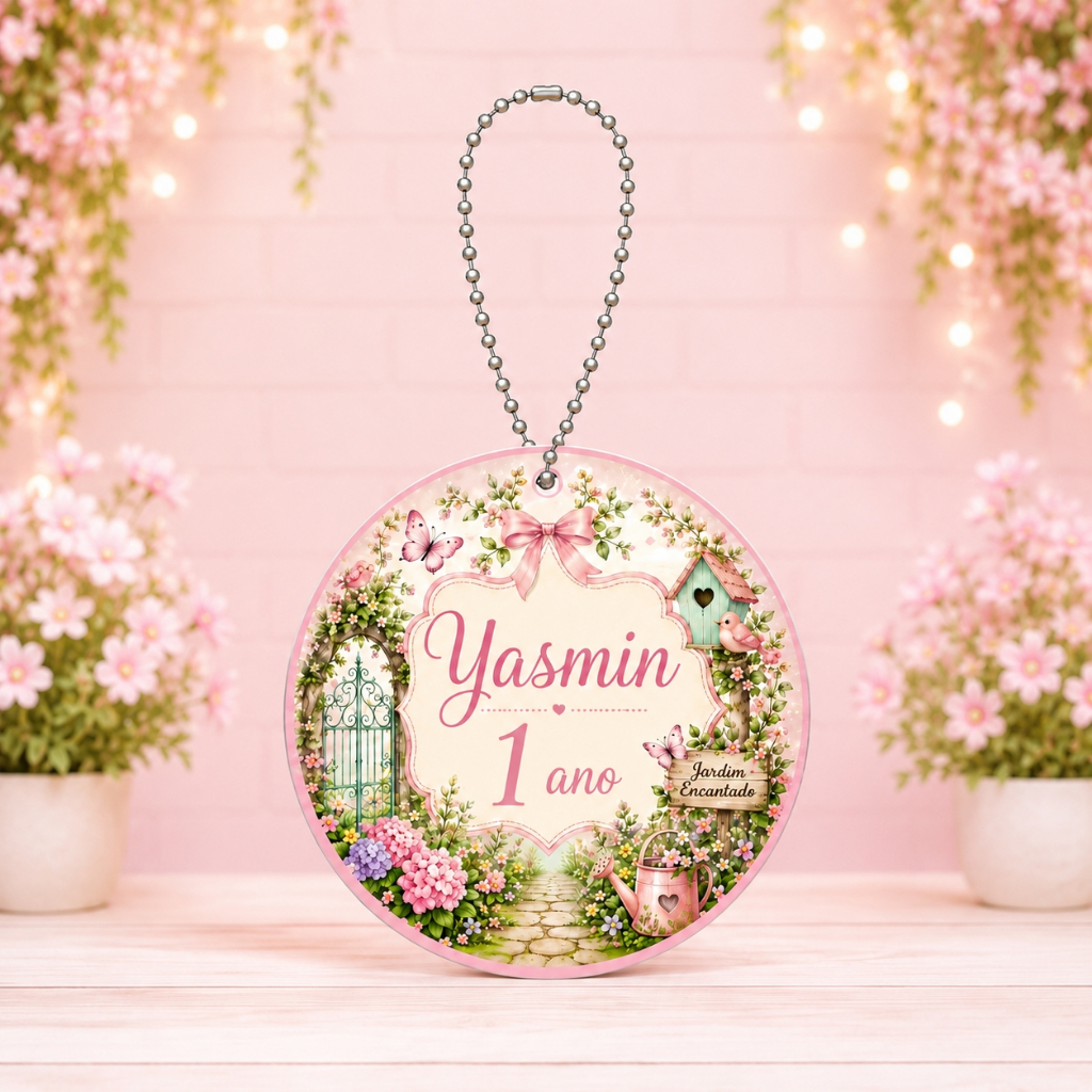 Tag 5CM com correntinha jardim encantado| Personalizado com Nome e Idade para lembrancinha| Jardim encantado|Aniversário