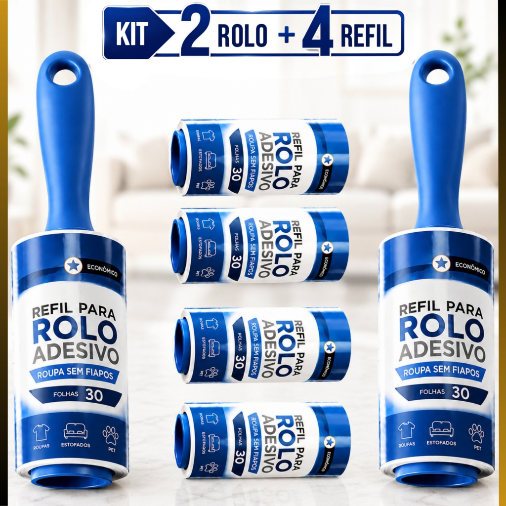 Kit Com 2 Rolo Adesivo Tira Pelos de Roupas Removedor 30 Folhas 4 refil ideal para limpar tecidos cobertor  muito mais