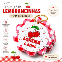 Tag para lembrancinhas - Cerejinha - Acompanha Corrente