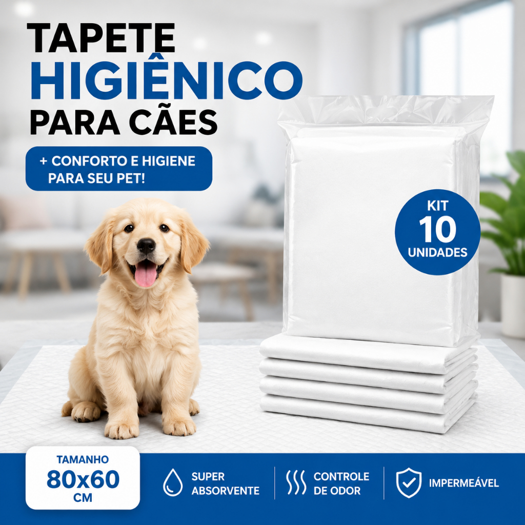 Kit 10 Tapetes Higiênicos Para Cachorro 80x60 Alta Absorção Antivazamento Controle de Odores