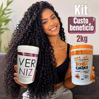KIT Verniz Máscara De Hidratação + Bomba Cachos 2 em 1 Creme De Pentear Nutrição Cachos Definição
