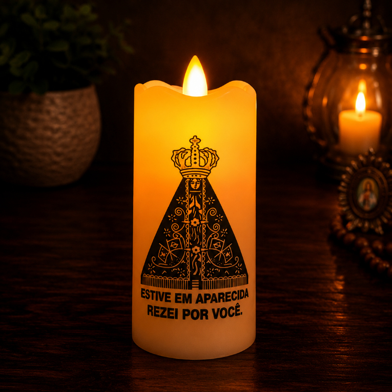 Velas De Led Eletrônica Chama Viva Pilhas Nossa Senhora Aparecida + Pilhas AA