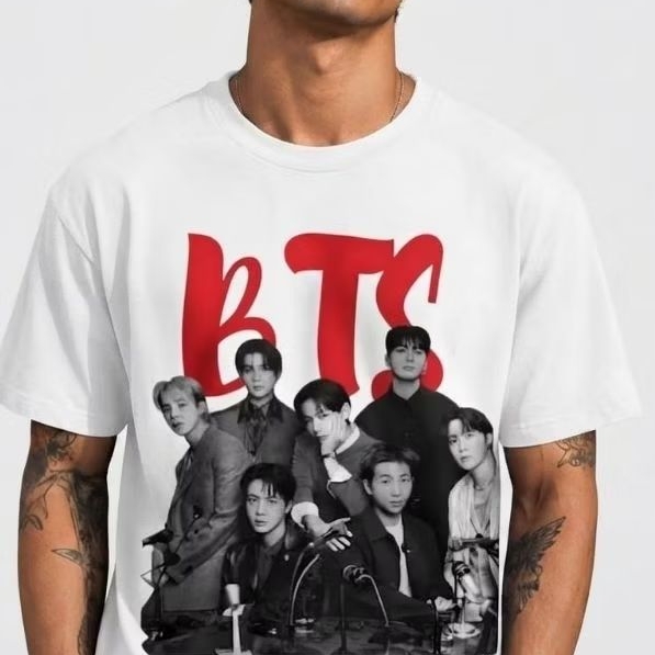 Camiseta Feminina BTS Show Masculina Estampa Exclusiva Preta  Branca Confortável Tour