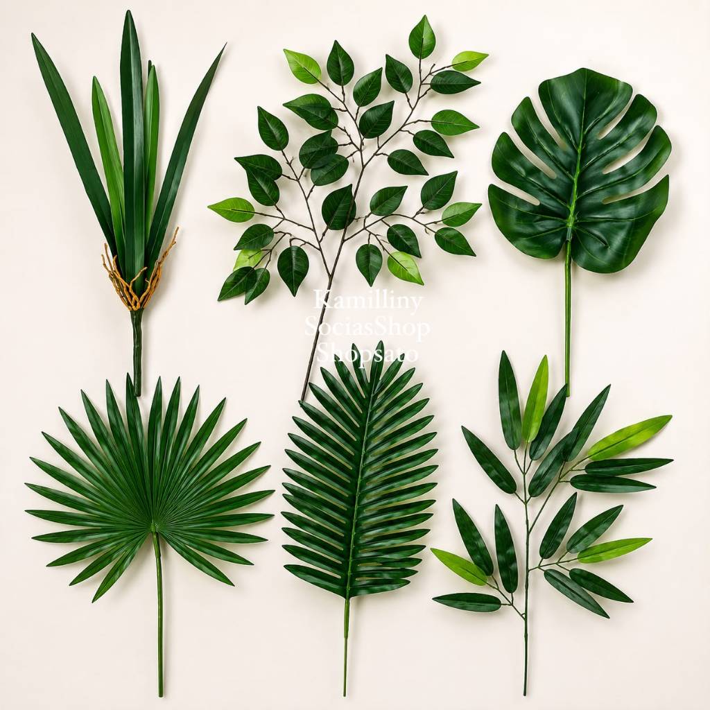Kit 2 Folhas Decorativas Complemento Para Arranjos Enfeites Decorações Folhagem Verde Artificial
