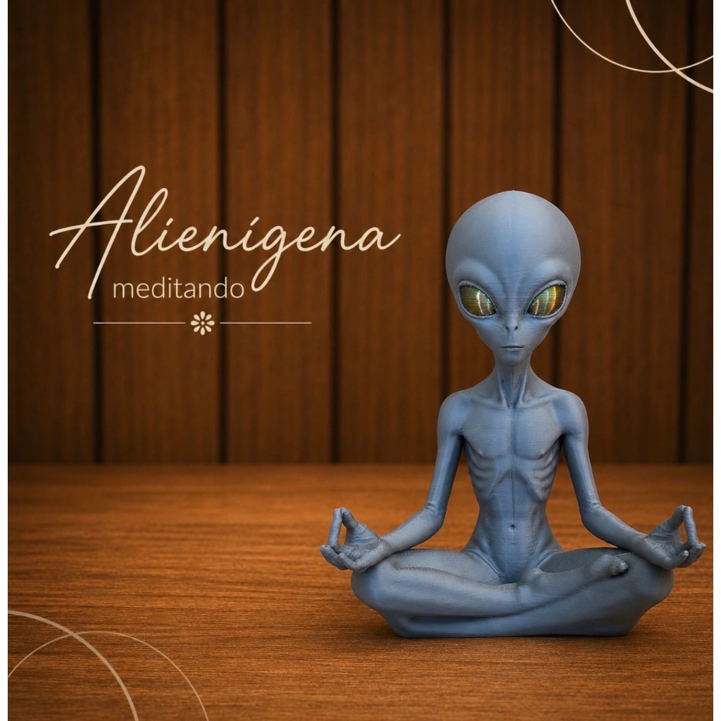 Imagem Alienígena Meditando Decorativo em Impressão 3D | Estátua ET Zen | Decoração Geek | PLA Premium  Descrição