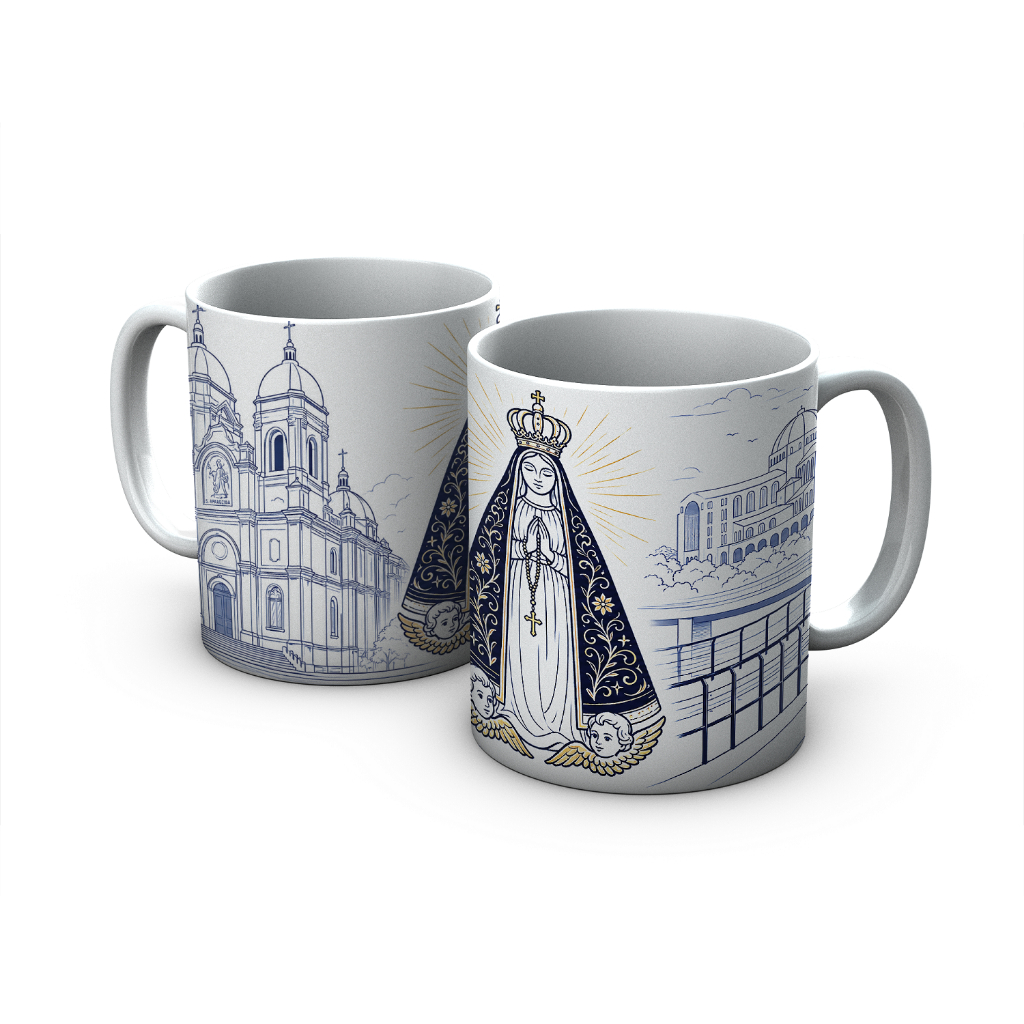 Caneca Nossa Senhora Aparecida Personalizada Porcelana Xícara Presente Católica Religiosa Basílica