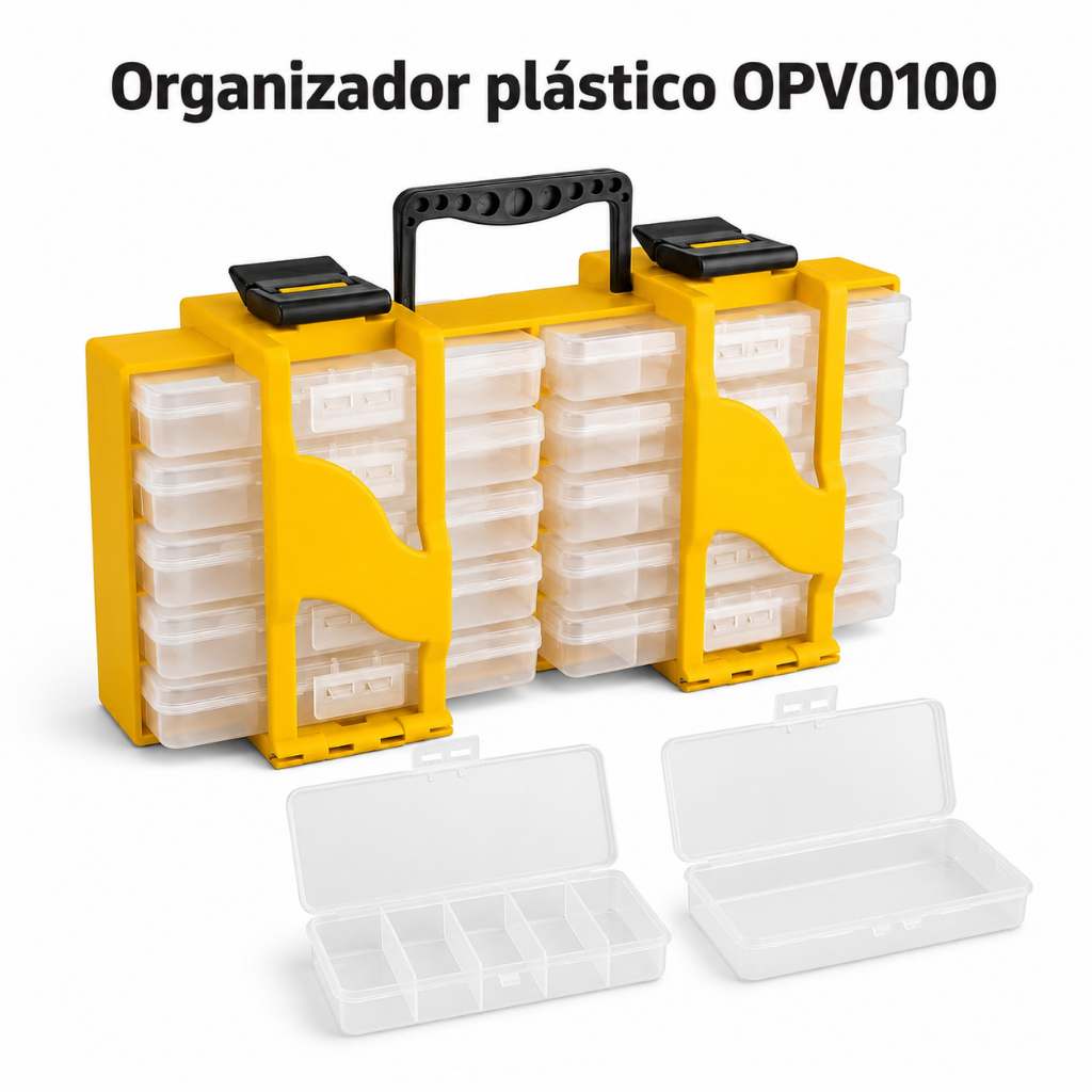 Organizador Plástico OPV0100 com Alça e 10 Bandejas Móveis Vonder