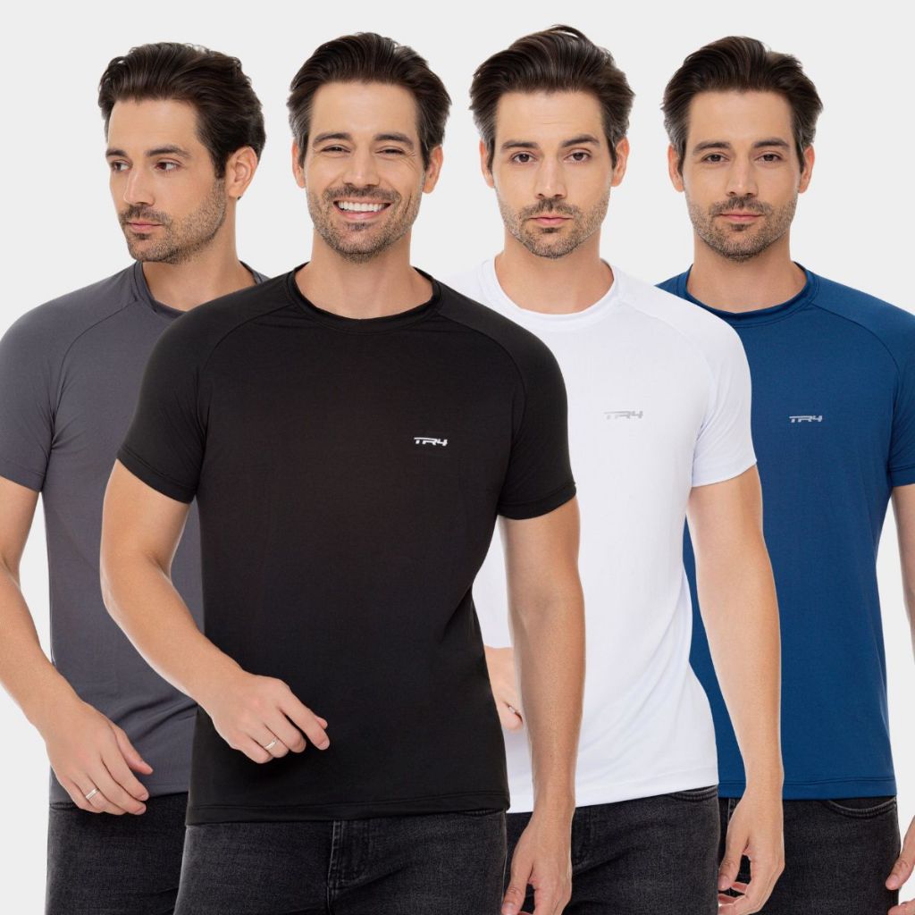 Kit 4 Camisa Camiseta Uv Dry Fit Academia Treino Exercício Corrida Manga Curta Masculina Raglan