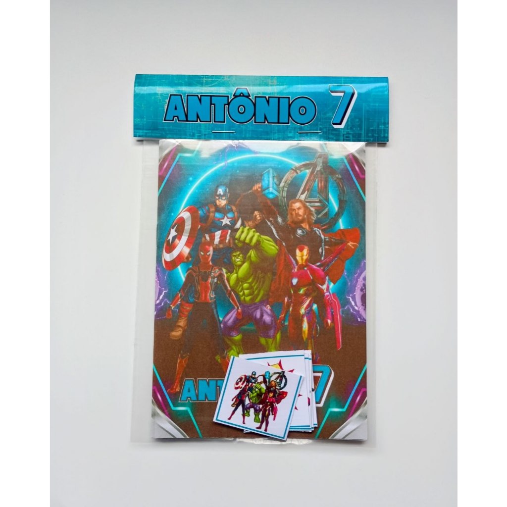 Álbum de Figurinhas e Livrinho de Colorir 10x15 Lembrancinha Personalizada Aniversário Infantil Heróis