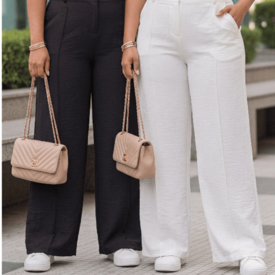 Kit 2 Calça Pantalona Feminina Tecido Leve Duna Alfaiataria Cintura Alta com Bolsos Varias Cores