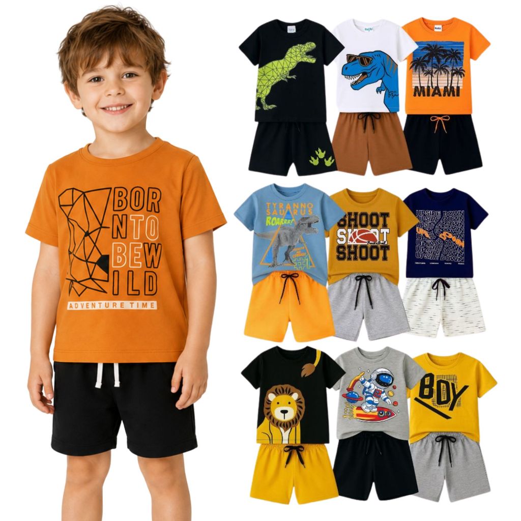 Kit Sortido 6 ou 2 Peças de Roupas Infantil Menino - Camisetas Algodão + Bermudas Moletinho